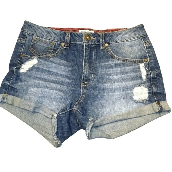 Mudd Medium Wash Faded Distressed Denim Shorts Junior Size 5 - Picture 1 of 5